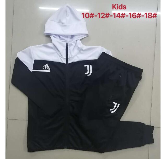 Kids Juventus Black White Training Kits Youth Hoodie Jacket with Pants 2020/21